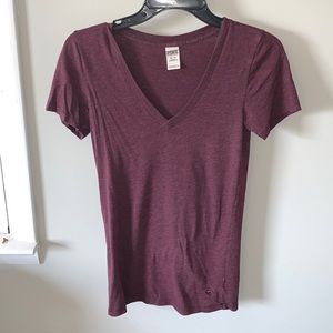 PINK V Neck Burgundy T Shirt